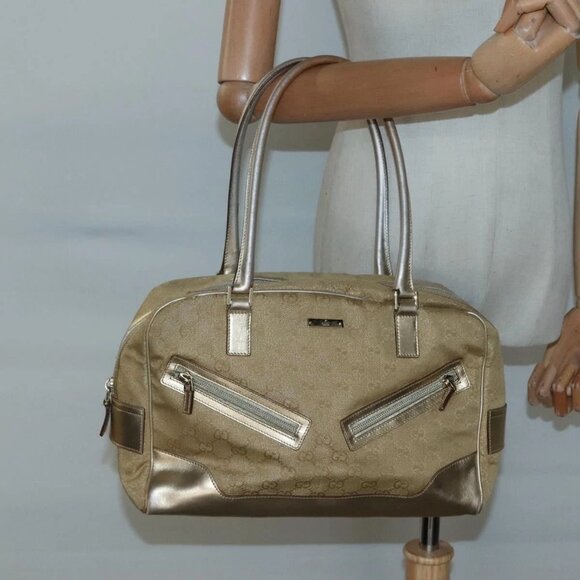 GUCCI GG Canvas Hand Bag Gold Tone 002 1115 Auth ti3284 - Picture 3 of 16